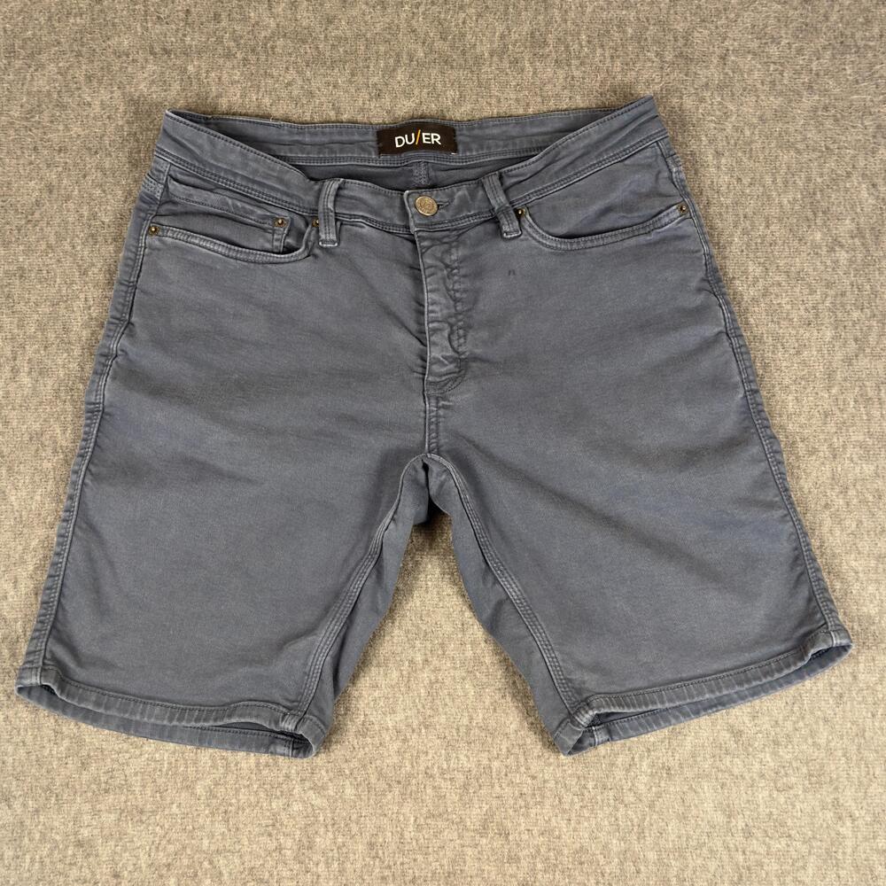 DUER Shorts Mens 34 Blue Performance Denim Chino 9 Inch Inseam Slim Fit Stretch